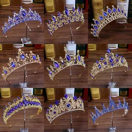 Tiaras Rhinestone Wedding Headband Bridal Hair Bejdia Królewska Niebieska Kryształ Kobiety Diodem Duże Quinceanera Tiary i korony dla narzeczonych Z0220