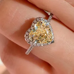Кластерные кольца высококачественная мода S925 Серебряное кольцо желтое сердце в форме сердца, подходящее для нескольких подарков