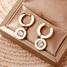 Hoop Earrings FEEHOW Fashion High Quality Zircon Roman Digital For Women Party Titanium Steel Rose Gold Crystal Earring Jewelry
