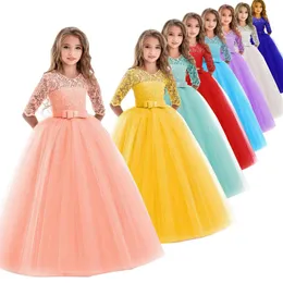 Girls Gown Princess Dress 17 цветов кружевное сетчатое платье детское повседневное одежда для девочек платья для вечеринки с длинным рукавом свадебная цветочная девушка 291e