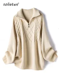 Kobiety Sweters Kobiet Kobiety wełniany kabel wełniany sweter Gruby ciepły dzianin pullover solidny golf z długimi rękawem