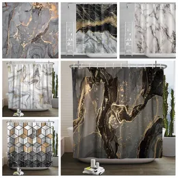 Shower Curtains Marble Pattern Waterproof Bathroom With Hooks Modern Abstract Stone Grain Luxury Bath Accessory 230221