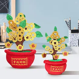 Flores decorativas Bonsai artificial estilo chinês realista festivo recheado traga riqueza tesouro presente de primavera festival de dinheiro árvore falsa