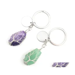 Key Rings Handmade Tree Of Life Coffin Shape Reiki Healing Chakra Quartz Mineral Tumbled Gemstones Keychain Keys Chain Mjfashion Dro Dhfe5