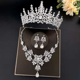 Tiaras Silver Color Red Blue Green Crystal Rhinestone Bridal Tiara Crown Women Queen Princess Necklace Sets Fashion Jewelry Set Diadems Z0220