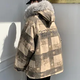 Mäns ner päls krage retro jacka tjockare överdimensionerade parkas dragkedja lös kontrast vinter casual kurtka meska coat män de50mmf