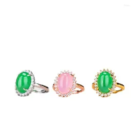 Cluster Rings Women Pink Jade Zircon Ring Adjustable Bands Green Jadeite Myanmar Jades Rose Gold For Girlfriend Mom Gifts