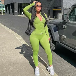 Women's Two Piece Pants Solid Yoga Sets Women Zipper Long Sleeve Jackets Top Fitness Leggings 2023 Fall Fashion Tracksuit Jogger Suits