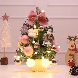 Christmas Decorations Korean Style Tree Set Pink Gold Table Decoration LED Light Ball Ornaments For Home