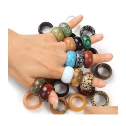 Solitaire halka genişliği 12mm doğal taş opal turkuaz siyah oniks kaplan göz sodalit takı mücevher hediye parmak yüzük kadınlar için dh8yb