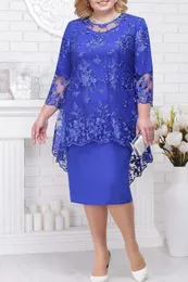 Vestidos casuais de renda azul real mãe da noiva com mangas elegantes vestido de noite de duas peças vestido fiesta 230221