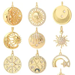 Ciondoli Ciondolo sole per creazione di gioielli Luna Stella Farfalla Collana fai da te Bracciale Fai pendenti in rame dorato con zirconi Goccia Del Dzj