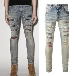 Stor storlek 38 denim jeans m￤n f￶rst￶rda smala fit vintage tv￤ttstr￤cka denim byxor byxor