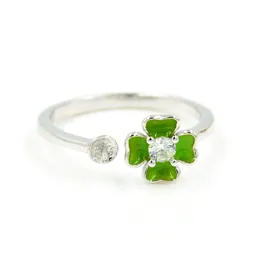 إعدادات المجوهرات S925 Sterling Sier Ring Fittings Diy Pearl Finger مع زهور المينا الخضراء القابلة للتعديل ل 68 مم Pea dhxam