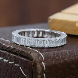 Cluster Rings Randh Jewliry 18K Solid Gold 3,5 2,5 mm 0,15 ct Varje smaragd klippt Moissanite Full Eternity Band Ring Fashion Wedding Women's