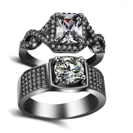 Anéis de casamento Cool Sparkling Casal Fashion Jewelry 2023 VENDAS TOP 10KT Black Gold cheio Princess Men Men Men Band Ring Cz Gift