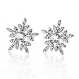 Stud Earrings Romantic Silver Color Snowflake Women Shiny Round Cubic Zirconia Female Statement Jewelry Drop