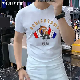 Mäns T-shirts Summer Men's Short Sleeved Tshirt Round Neck Male Shirt Heavy Craft Brodery Sequin Light Luxury 2022 Nya modekläder Z0221