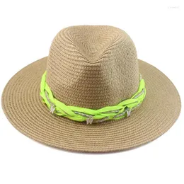 Berets Bohemian Style Spring Elegant Women Artificial Straw Hat Alloy Butterfly Adorned Summer Wide Woman Panama Sombrero CapBerets Pros22