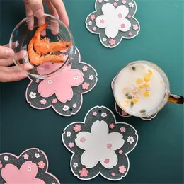 Table Mats 1PCS Japan Style Silica Gel Cherry Blossom Heat Insulation Mat Family Office Anti-skid Tea Cup Milk Mug Coffee