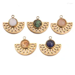 Charms 5Pcs Natural Stone And Stainless Steel Bohemia Charm Pendants Gold Sector For Dangle Diy Earring Necklace Making Wholes Dhtxj