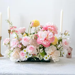 Fiori decorativi 50CM Disposizione di fila di fiori di peonia rosa artificiale di lusso Forniture Decorazione floreale di seta Evento per feste Arco di nozze
