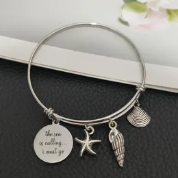 Bangle 2,5 polegadas O mar está chamando, eu devo ir expancível para arame de estrela estrela -pentear conchas de conchas do caracol de pulseiras Bracelets Presente de aniversário