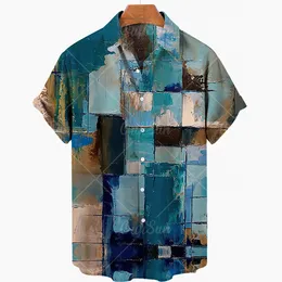 Erkekler Sıradan Gömlek Yaz Yağlı Boya 3D Plaj Hawaii Yaz Gömlek Kısa Kollu Gömlek Sokak Giysesi Büyük Boy Camisa Sosyal Kemez Erkekler 230220