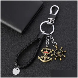 Keychains Lanyards Wholesale Cartoon Pirate King Peripheral Key Chain One Piece Metal Pendant Mens And Womens Keyring Creative Dhqn2