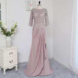 Casual Dresses Plus Size Mother of the Bride Aline Scoop 34 ärmar Chiffon Lace Long Groom för bröllop 230221