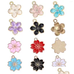 Charms 10st Pink Sakura Flower Eloy Emalj hängen för smycken tillverkar örhängen halsband nyckelkedjor tillbehör släpp leverera dhu35