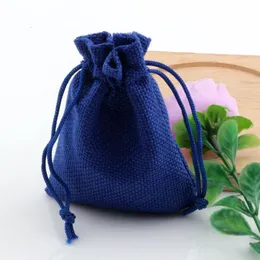 50pcs Linen Fabric Drawstring bags Candy Jewelry Gift Pouches Burlap Gift Jute bags 7x9cm 10x14cm 13x18cm 15x20cm blue 216c