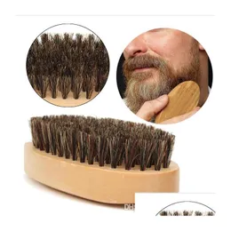 Bath Tools Accessories New Boar Hair Bristle Beard Mustache Brush Military Hard Round Wood Handle Antistatic Peach Comb Hairdressi Dhjzx