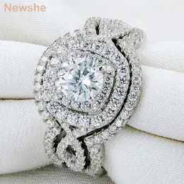 С боковыми камнями она 3PCS 925 Серебряные обручальные кольца стерлингов, установленные для женщин CZ Смоделированное бриллиантовое свадебное кольцо роскошные украшения 230221