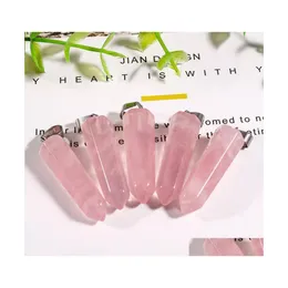 Charms Pietra naturale Prisma esagonale Opale Occhio di tigre Cristallo di quarzo rosa Guarigione Chakra Pendenti Collana fai da te Accessori per gioielli Dr Dh5Qw