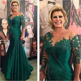 Vestidos casuais mãe da noiva sereia verde mangas compridas noivo madrinha vestido de madrinha prega pura ilusão de pescoço formal 230221