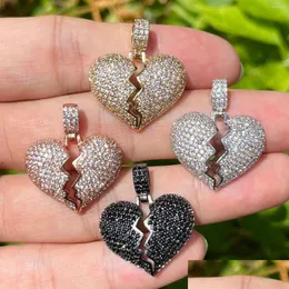 Charms 5st Heart Gold Plated Cubic Zircon Pave Metal Pendant för smycken som tillverkar DIY -armband halsbandstillbehör Drop Delive Dhysw