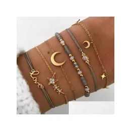 Charm Armbänder Cr Schmuck Legierung Armband Hohl Doppel Liebe Pentagramm Mond Naturstein Diamant Stränge Set Großhandel Hersteller Dhuc3