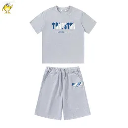 Мужские футболки серая футболка Trapstar Мужская женская уличная одежда Oneck Blue White Loter Emelcodery Fashion с коротким рукавом лучшие ткани Tee Z0221