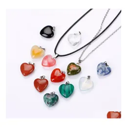 Pendant Necklaces Love Heart Natural Crystal Rose Quartz Necklace Peach Hearts Shape Chakra Healing Jewelry For Women Me Baby Drop D Dhoma