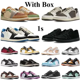 With Box Low 1 Basketball Shoes Mens 1s Voodoo Reverse Dark Mocha Black Fragment White Tan Camo Wolf Grey Men Women Trainer Sports Sneakers Size 36-45