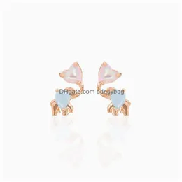 スタッドイヤリングInsInlaid Zircon Pink Heart Elephant Earringシンプルなかわいい金色の色の動物女性のための女の子ファッションジュエリーdhrkg