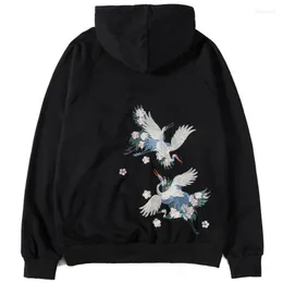 Men's Hoodies Embroidered Cranes Cherry Blossoms Thin Sweatshirts Pullover Harajuku Streetwear Hooded Sweatshirt Casual Tops J930