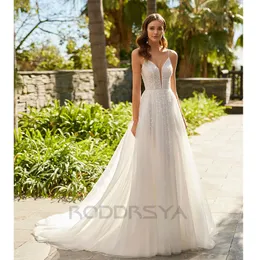 Parti Elbiseleri Roddrsya Boho Kadınlar İçin Lüks Düğün 2023 Derin Vneck Aplikes İncileri Sırtsız Vestidos De Novia Özel Yapımı Tulle 230221