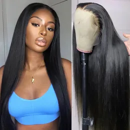 Straight Lace Front Wig Brazilian Human Hair Transparent Lace Closure Frontal Wigs Black Women 26inch 180% density Wig