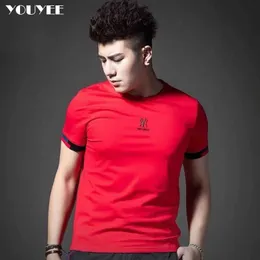 Мужские футболки мужская футболка 2021 Летняя Новая Горячая продажа Mercerized Cotton Trend Вышивка Slim Casual Top Highquality Red Men's Clothing 4xl Z0221