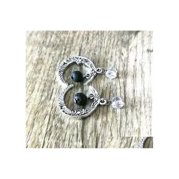 Dangle Chandelier Black Lava Stone Long Tassel Moon Earrings Necklace Diy Aromatherapy Essential Oil Diffuser Earings Jewelry Wome Dhytt
