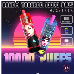 랜드 일회용 E 담배 Vape Torando 10000 Plus Puffs 14 색 RGB 라이트 포드 장치 키트 충전 가능