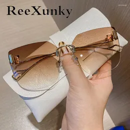 Sunglasses Vintage Brand Designer Womens 2023 Fashion Oversized Rimless Sun Glasses For Men Retro Square Shades Oculos UV400