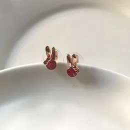 Stud Earrings Fashion Pink And Blue Rhinestone Rose Gold Color Plated Small Earring/boucle D'oreille Femme/brincos/ Korean Trendy